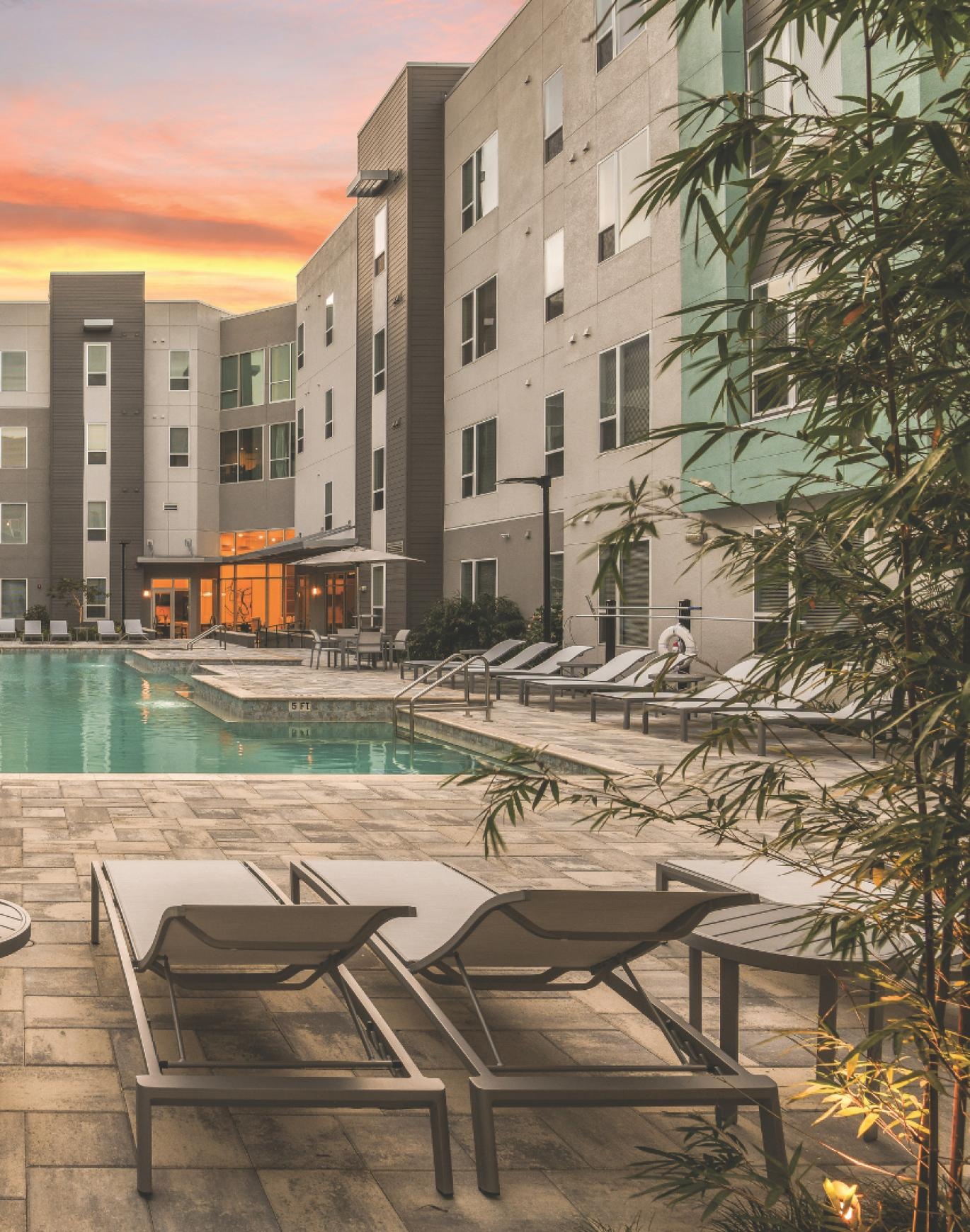 a pool in a courtyard