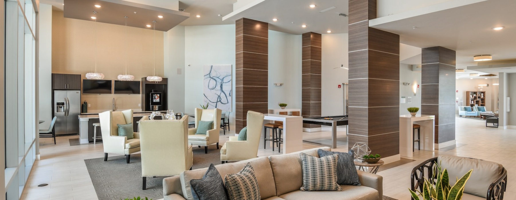 a living room with a couch and a table