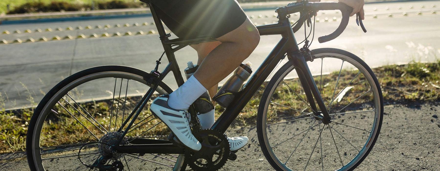 a person riding a bicycle outside