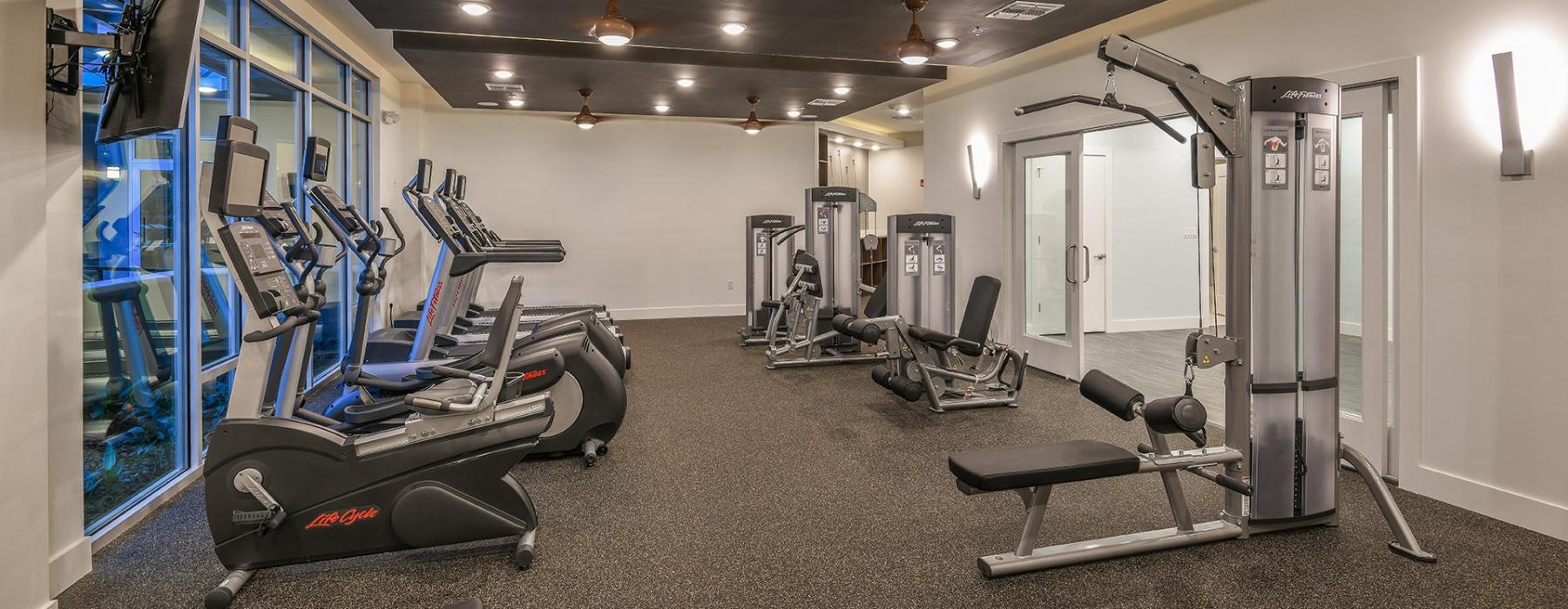 a gym with exercise equipment